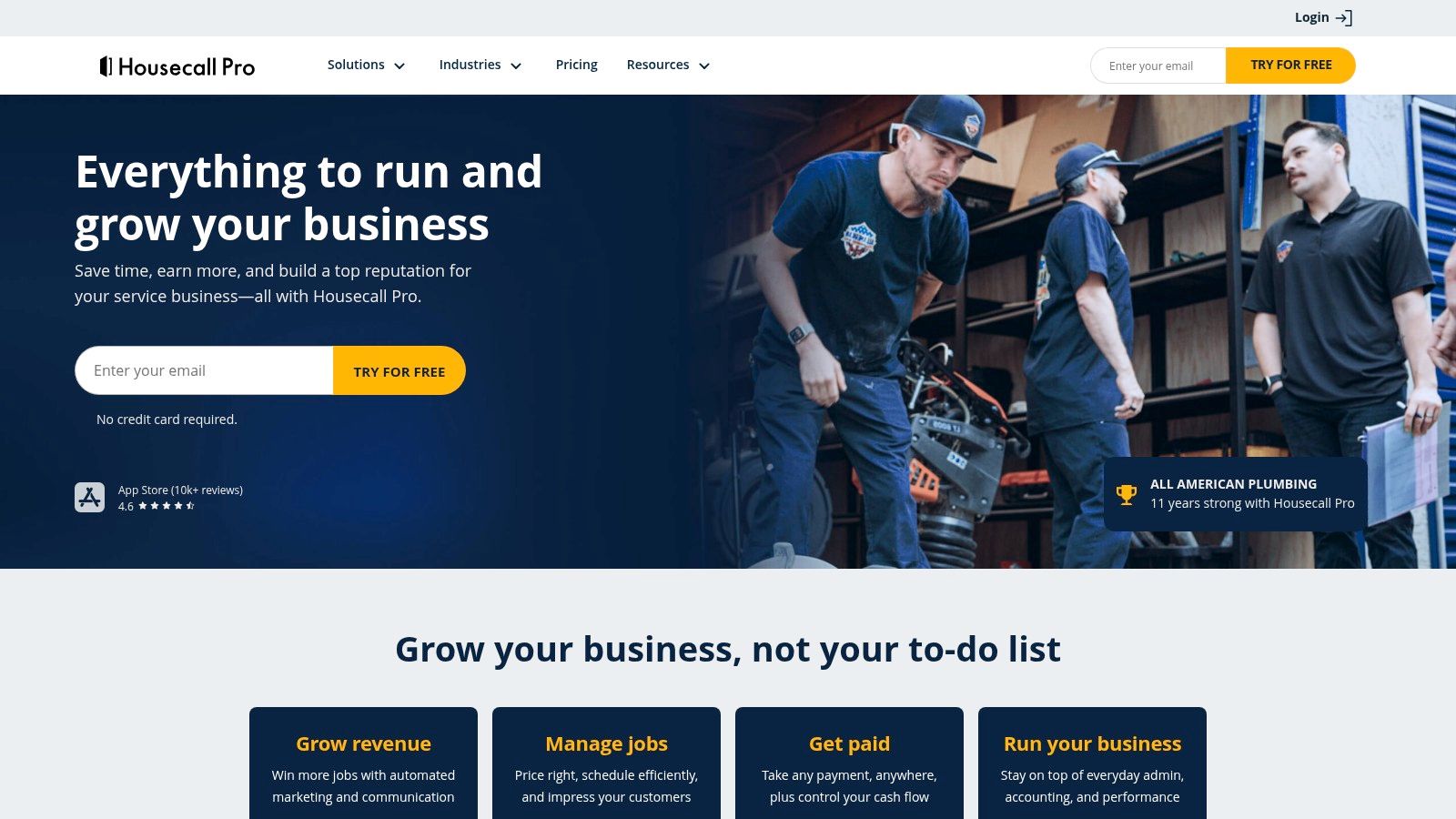 Housecall Pro dashboard showing scheduling and job information