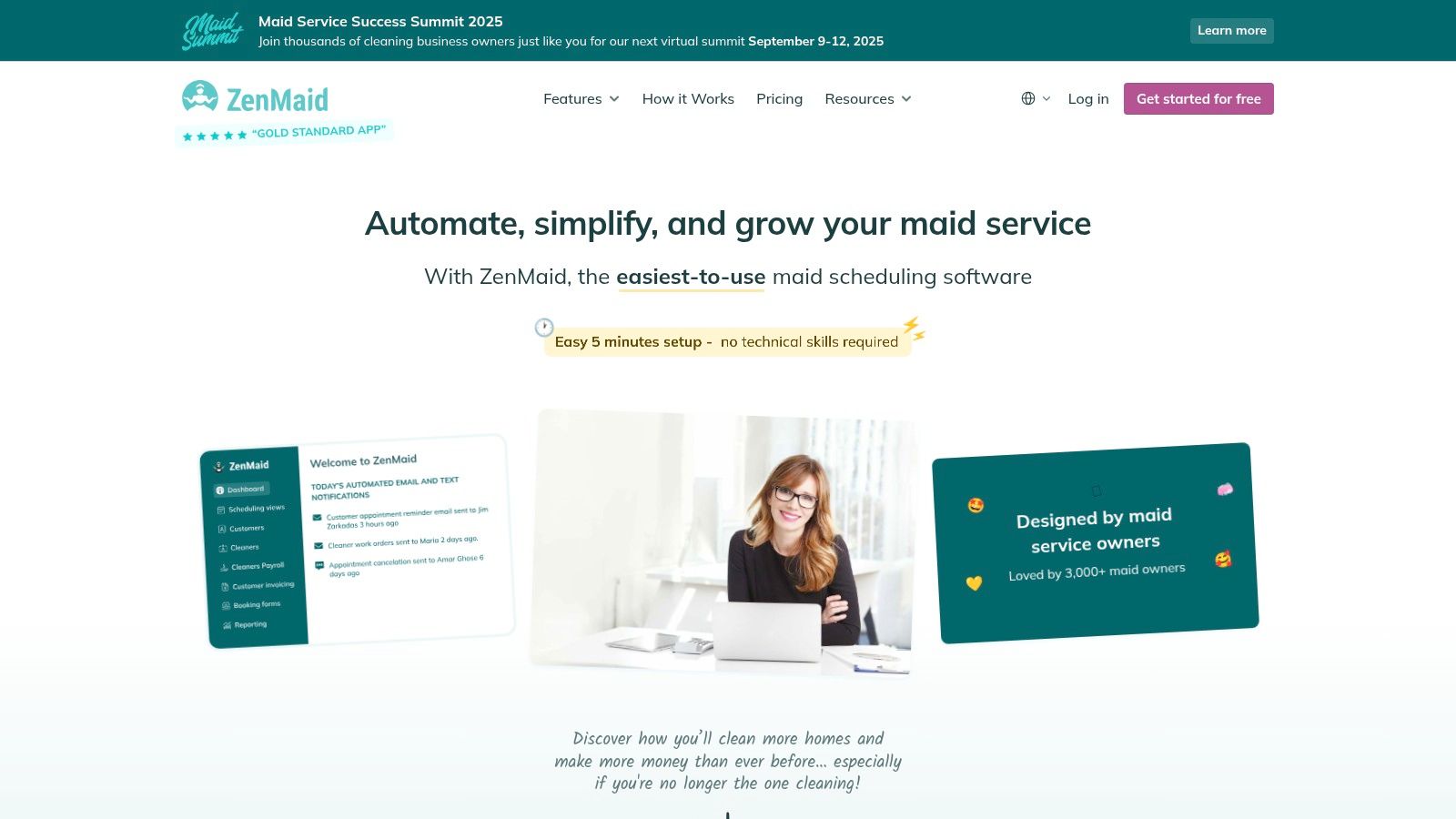 ZenMaid dashboard showing a weekly schedule and appointments