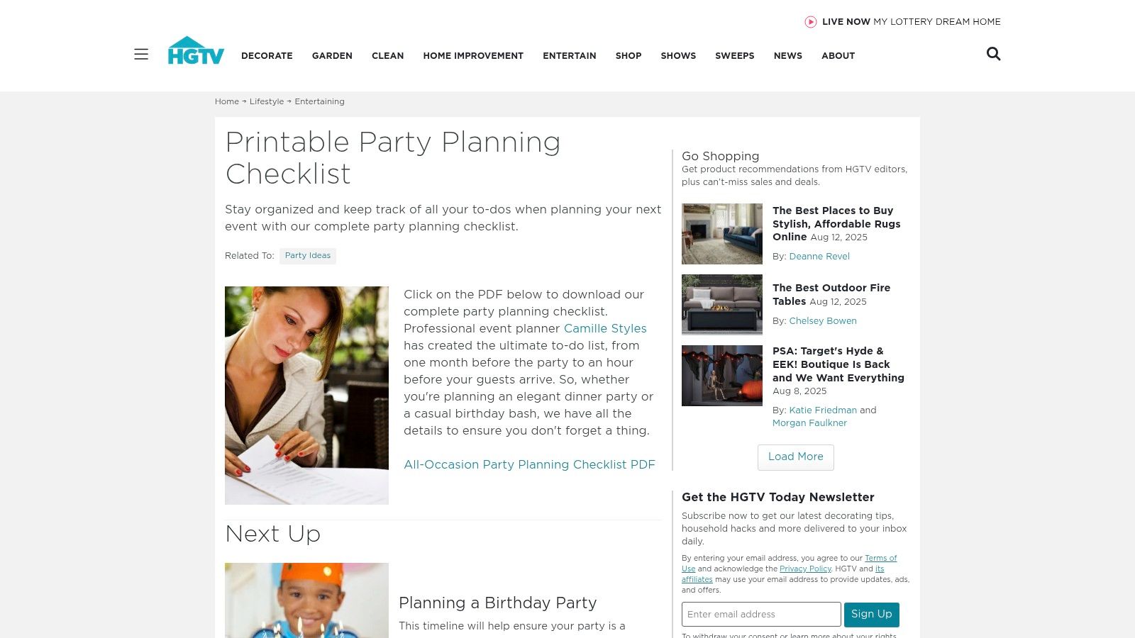 HGTV Printable Party Planning Checklist