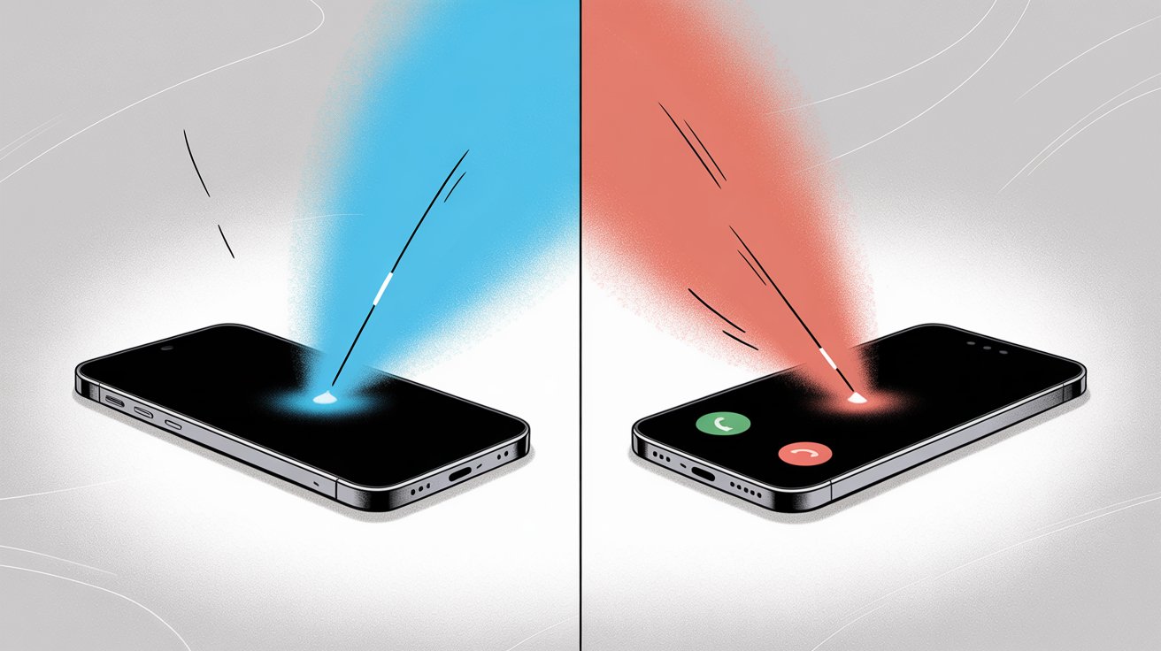 Split-screen comparison showing unconditional call forwarding with blue direct-forward beam versus conditional forwarding with red ringing phone interface