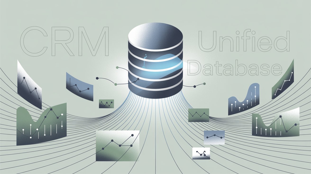 Customer data from multiple channels centralizing into unified CRM database showing 360-degree customer view