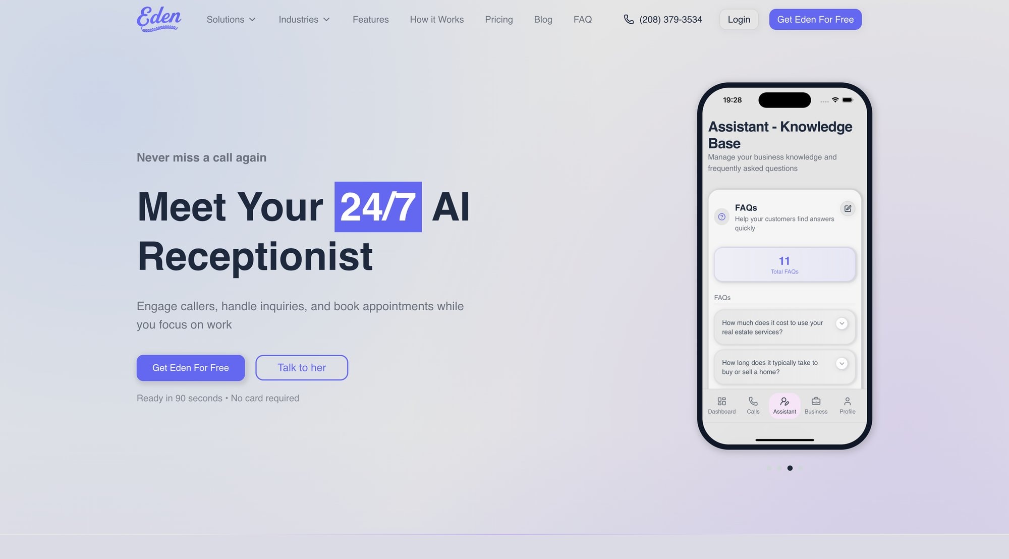 Eden's website's interface