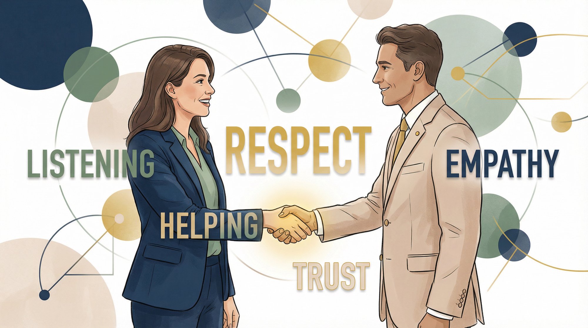 Professional handshake symbolizing consultative approach to phone qualification with trust and respect