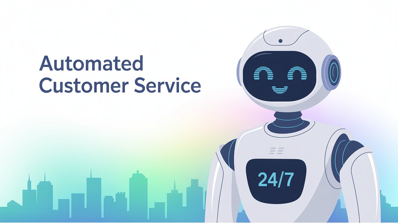 Friendly AI robot with 24/7 badge representing automated customer service availability