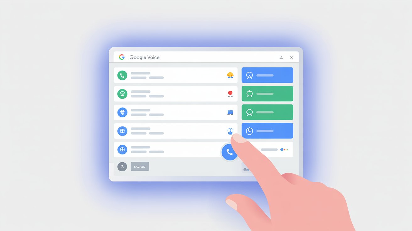 Hand-drawn illustration of Google Voice dashboard showing linked numbers settings interface