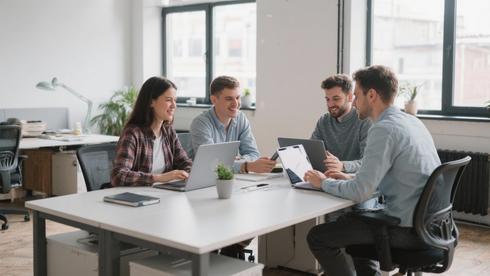 Small startup team collaboration with shared communication tools