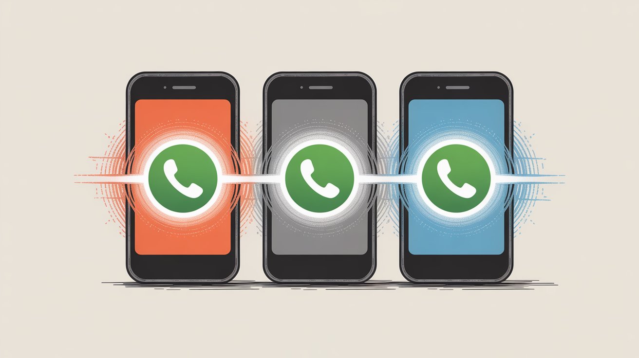 Three smartphones showing different call forwarding states with color-coded backgrounds