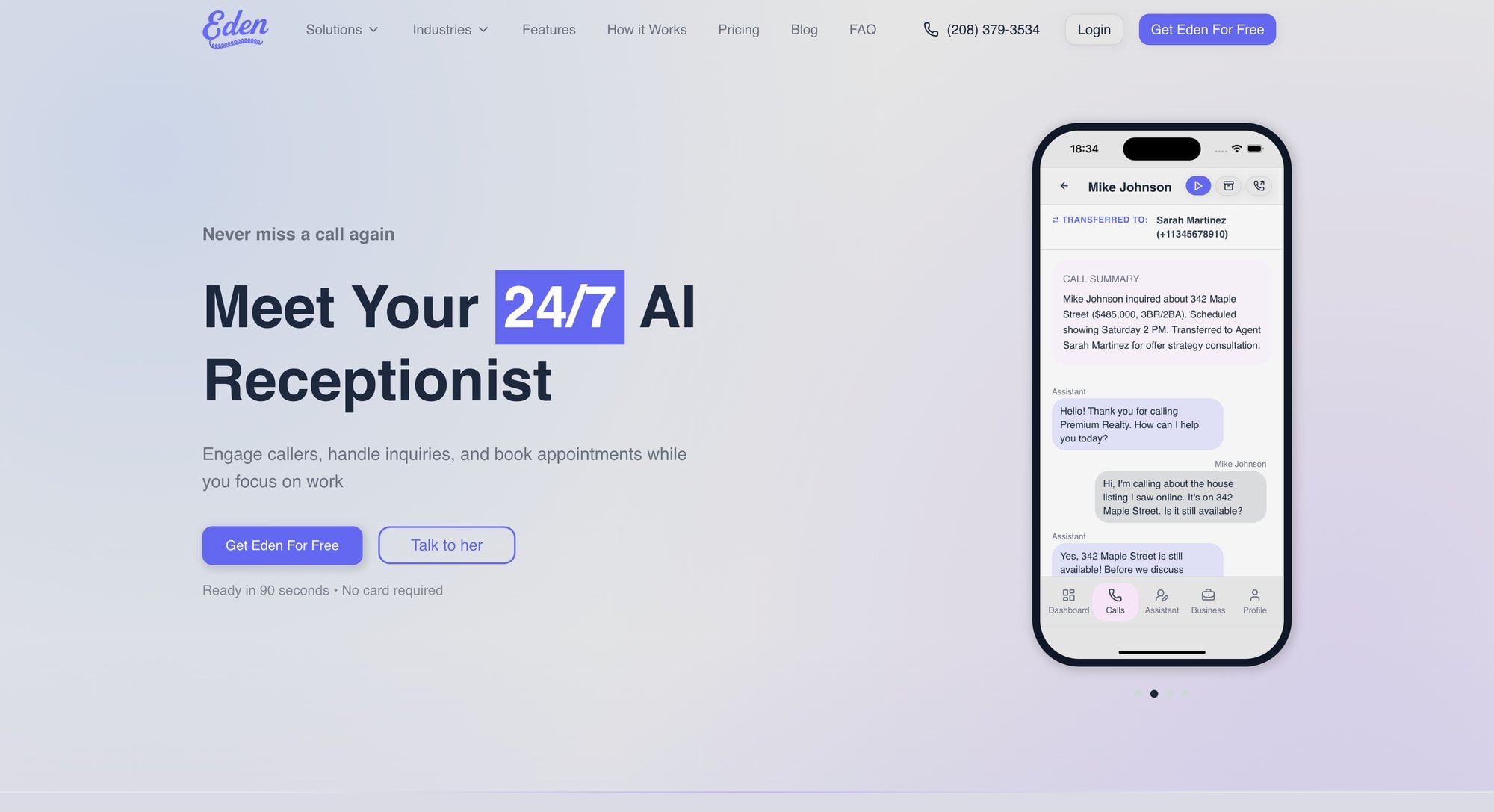 Eden's website's interface