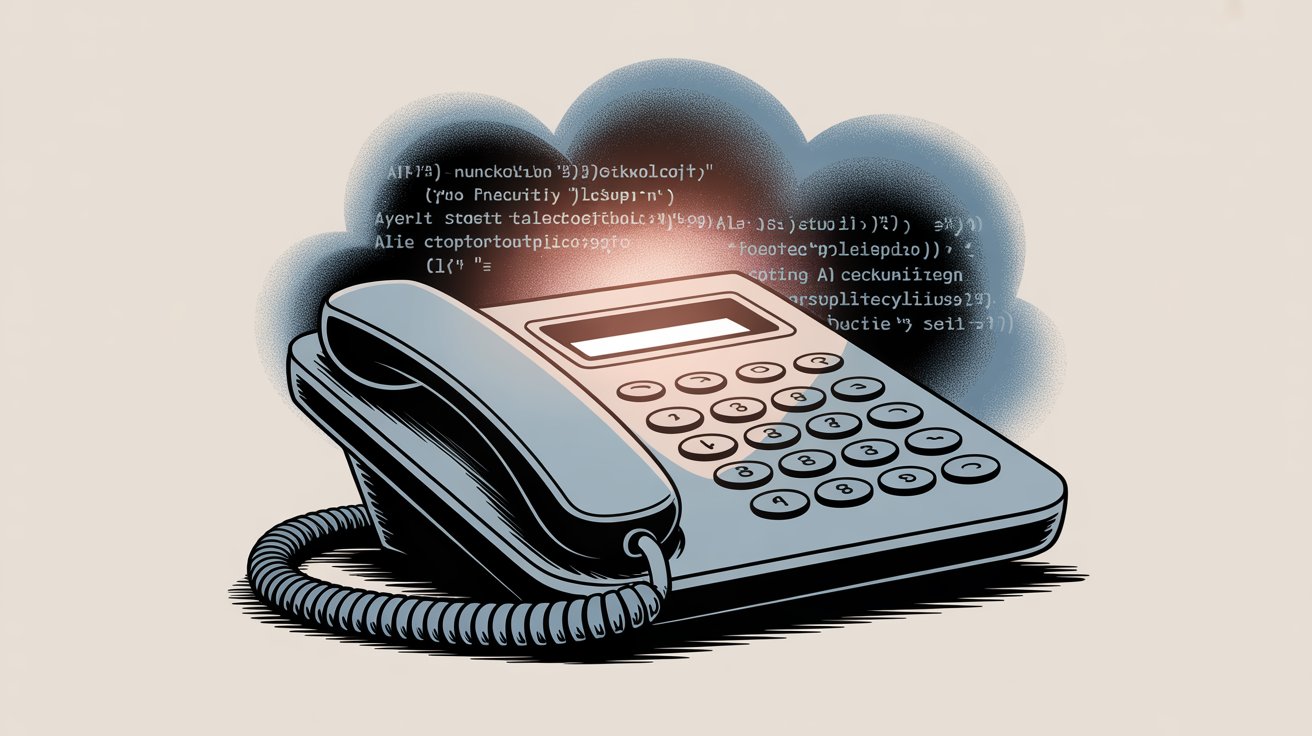 Hybrid phone system illustration showing traditional phone with AI technology overlay