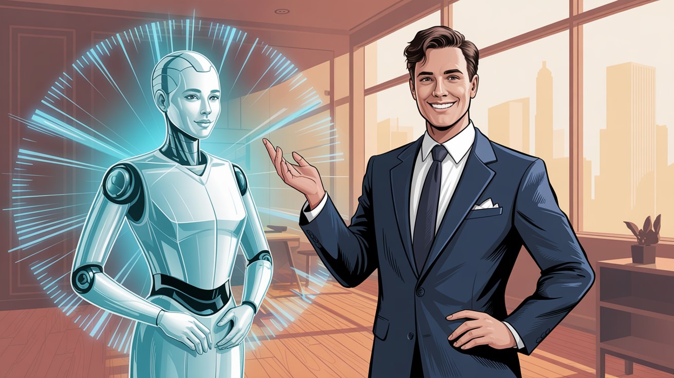 Illustration of successful insurance agent benefiting from AI receptionist implementation and improved workflow