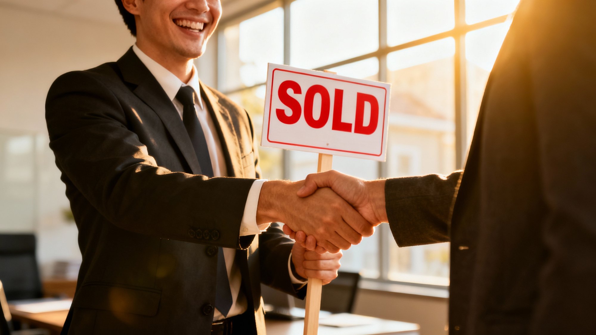 Happy successful real estate agent celebrating closed deal and business success